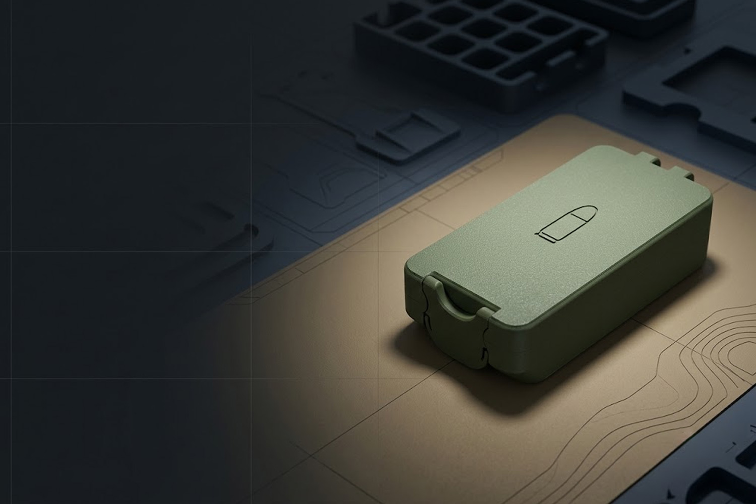 Olive 9mm storage case on a range-day work surface