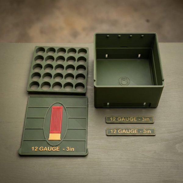 12 Gauge 3 in Slider Shotgun Shell Storage Box for 25 Rounds - Stackable Ammo Case